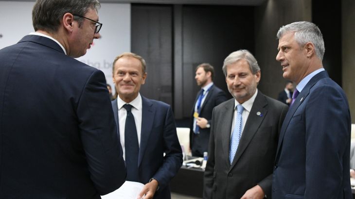 Akleksandar Vučić, Donald Tusk, Johannes Hahn, Hashim Thaci