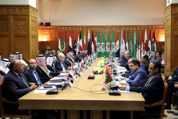 A general view shows the Arab Peace Initiative meeting in Cairo