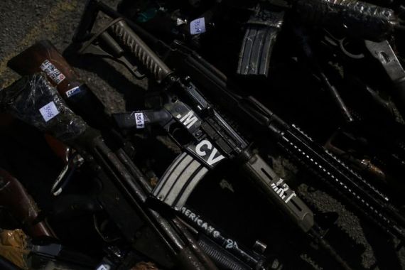 Arms, part of about 5,000 weapons seized by the Civil Police, are seen before they are being destroyed in Rio de Janeiro