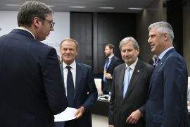 Akleksandar Vučić, Donald Tusk, Johannes Hahn, Hashim Thaci