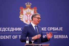 epa12180617 Serbian President Aleksandar Vucic talks during the press conference with the former Jamaican sprinter Usain Bolt following their meeting in Belgrade, Serbia, 17 June 2025. Expo 2027, a Bureau International des Expositions (BIE)-recognized specialized exposition, is set to take place in Belgrade from 15 May to 15 August 2027 and will center on the theme 'Play for Humanity – Sport and Music for All,' with Usain Bolt among its official promoters. EPA-EFE/ANDREJ CUKIC